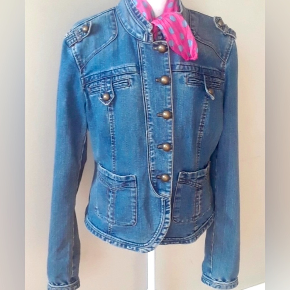 Vintage DKNY Denim Military Jacket with Bronze Buttons - Picture 10 of 10